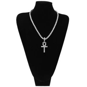Silver Ankh Tennis Chain Diamond Necklace Afican